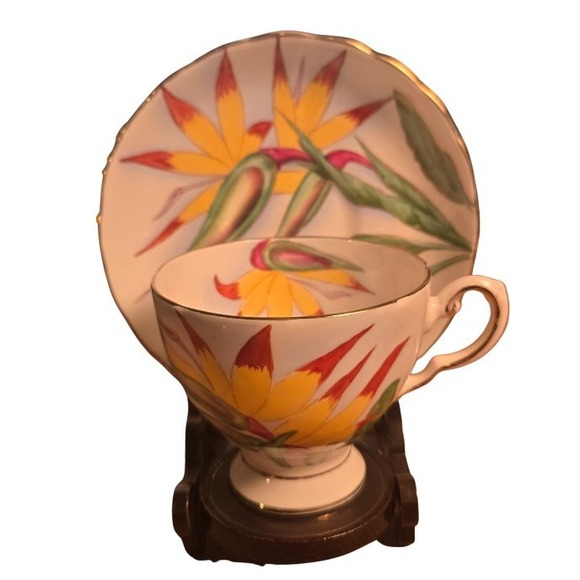 Vintage Demitasse Cup and Saucer Tuscan BIRD OF PARADISE Hawaiian Flower SCARCE! - Picture 2 of 7